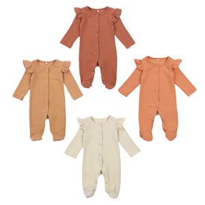 0-6 maand winter kinderen bodysuit footies schattige meisjes lange mouw solide gebreide jumpsuit baby meisje één-stuks pyjama's geboren romper 220525