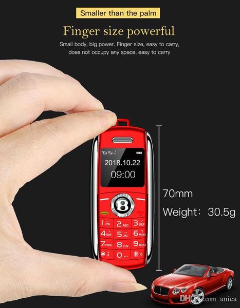 0.66 Pulgadas Desbloqueado Mini Car Key Phone Teléfonos móviles Bluetooth Dialer Celulares con manos Teléfono pequeño Mp3 Magic Voice Dual Sim Card Teléfonos celulares Small Gsm Celulares