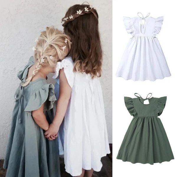 0-6Y Toddler Kids Baby Girl Robe Ruffles Mancheve Princesse Robe Coton Solide Robe décontractée pour fête des vêtements de fleur de fête 240329