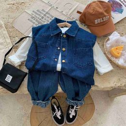 0-7 ans bébé ensemble printemps nouveaux garçons et filles portent coréen Denim gilet + pantalon deux pièces mode ensemble 2PS garçons vêtements L230625