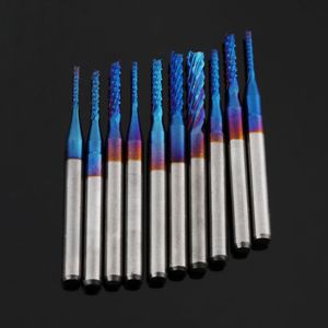 0.8-3.175 mm eindmolenfreessnijder blauw titanium gecoate rand Cutter carbide voor PCB-machine CNC Router Bits graveren slijpen