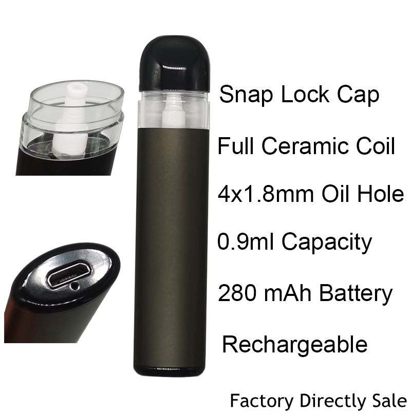 0.8ml 0.9ml 1.0ml Disposable Vape Pen Cigarettes Full Ceramic Coil Empty Vaporizer Pens 280mah Rechargeable Battery Childproof Device Pod