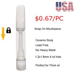 Cartouche entièrement en céramique de 0,8 ml USA Warehouse Atomiseur tout en céramique à filetage 510 mis à jour 4 trous d'huile épais Chariots Emballage de cartouches de vape vides