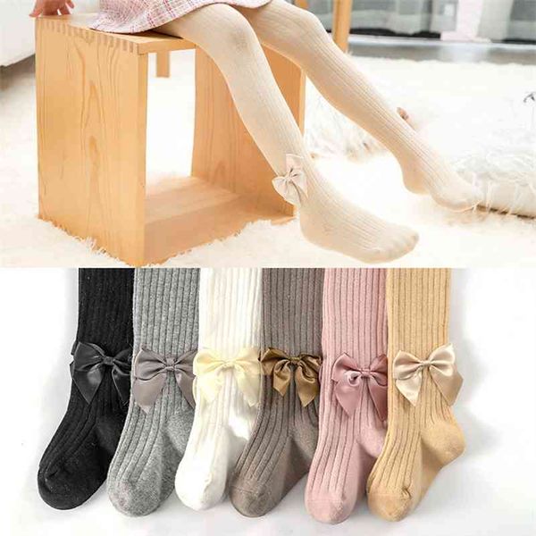 0-8Yrs Printemps Automne Enfants Enfants Mignon Doux Bowknot Tricot Collants Bébé Fille Coton Respirant Collants Pour Tout-Petits Filles Vente 210414