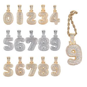 0-9 18K GOUD Arabische cijfers Hangdoek ketting 60 cm ketting Hip Hop sieraden Set Koper Iced Out Diamond Zirkon Number kettingen voor vrouwelijke mannen Will en Sandy Dropship