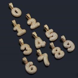 0-9 numéros de bulle collier pendentif pour hommes femmes hip hop designer de luxe bling numéro de diamant pendentifs en or colliers bijoux gif2550