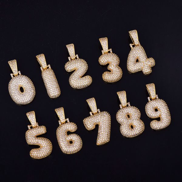 Colliers avec chiffres porte-bonheur pour hommes et femmes, pendentif en Zircon cubique, nom personnalisé, bijoux Hip Hop en or avec chaîne en corde de 20 pouces