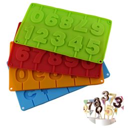 0-9 numéros sucette Silicone moule bricolage ustensiles de cuisson Silicone 3D à la main Pop ventouse bâtons sucette chocolat moule JKXB2103