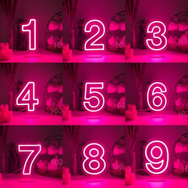 0-9 Nombres Night Lights Night Light Bar Restaurant Table LED LED LED LETH SIGNES DE MARIAGE DE MARIAGE NUMÉRO Numéro de la fête néon 240328