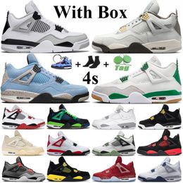 Avec Box Air Jordan 4 Top Qualité Jumpman 4s Hommes Chaussures De Basketball Desert Moss Taupe Haze Université Bleu Oreo Sail Bred Chat Noir Femmes Baskets Baskets Taille 36-47