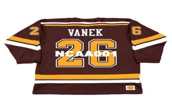 001 26 THOMAS VANEK Minnesota Gophers 2003 Retro Home Hockey Jersey o personalizado cualquier nombre o número retro Jersey8582650