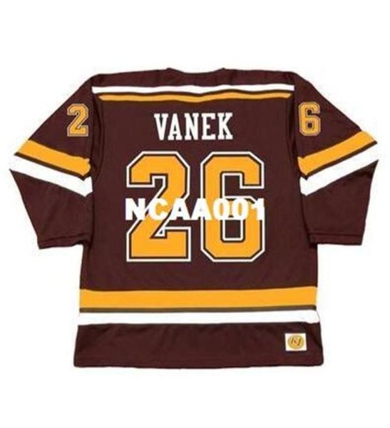 001 26 THOMAS VANEK Minnesota Gophers 2003 Retro Home Hockey Jersey o personalizado cualquier nombre o número retro Jersey6084012