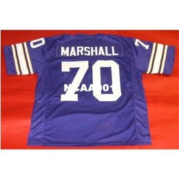 001 CUSTOM # 70 JIM MARSHALL Retro College Jersey taille s-4XL ou personnalisé avec n'importe quel nom ou numéro de maillot