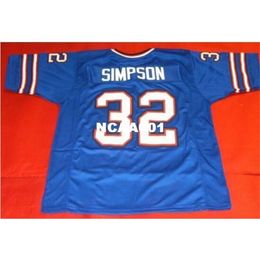 001 Tissu en maille avant et arrière BLEU OJ SIMPSON Maillot de football universitaire de haute qualité sz s-4XL ou maillot personnalisé avec n'importe quel nom ou numéro