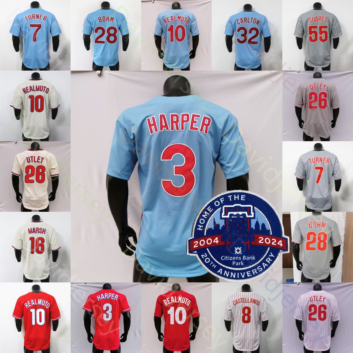 20a toppa Jersey Harper Trea Turner J. T. Realmuto Ranger Suarez Alec Bohm Kyle Schwarber Bryson Stott Chase Utley Nick Castellanos Brandon Marsh Nola Wheeler