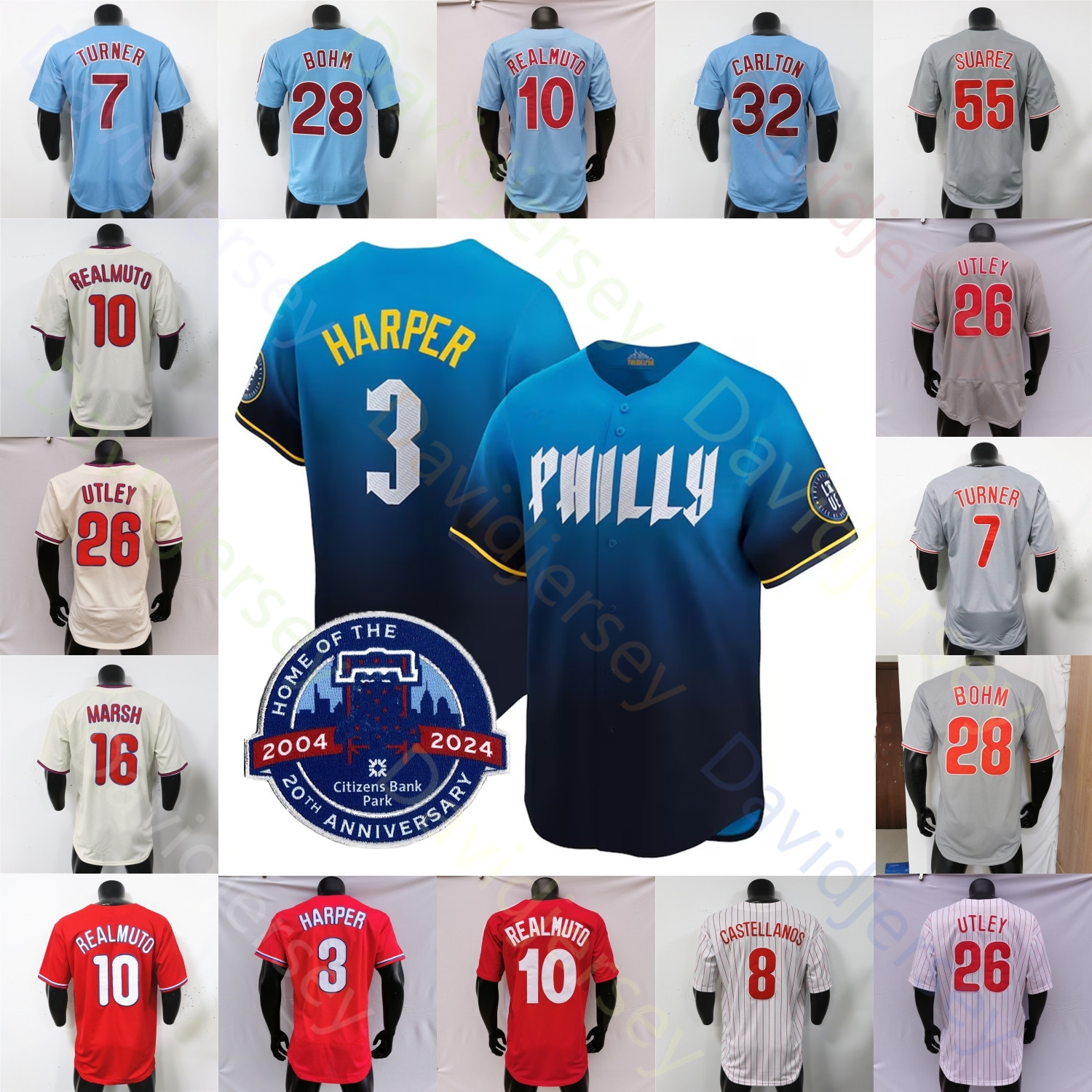 2024 City Connect 20th Patch Jersey Harper Trea Turner J. T. Realmuto Ranger Suarez Alec Bohm Kyle Schwarber Bryson Stott Chase Utley Nick Castellanos Brandon Marsh Marsh