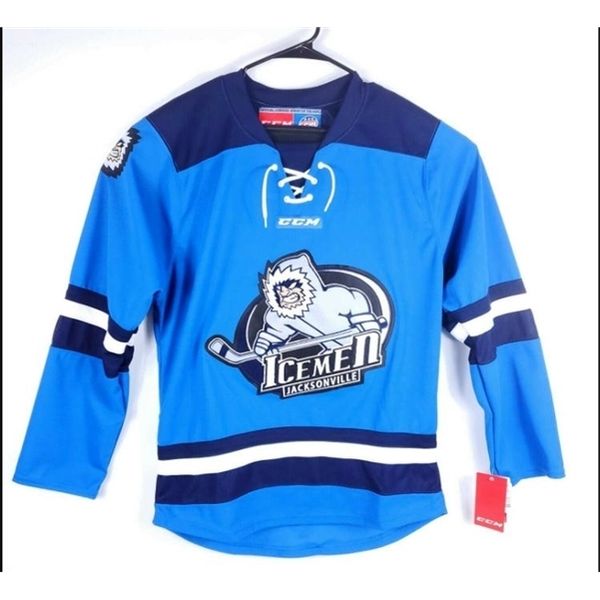 001Custom Hommes Jeunes femmes Vintage Custom Jacksonville Icemen Hockey Jersey CCM ECHL Hockey Jersey Taille S-5XL