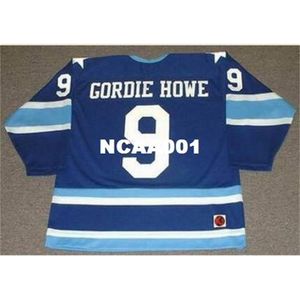 001S # 9 Gordie Howe Houston Eros 1974 CCM Vintage Home Hockey Jersey of Custom Elke naam of nummer Retro Jersey