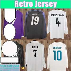 01 02 Chiffre de football à manches longues pour hommes Retro 16 17 18 Raul Ronaldo Zidane Benzema Sergio Ramos Football Shirts Uniforms
