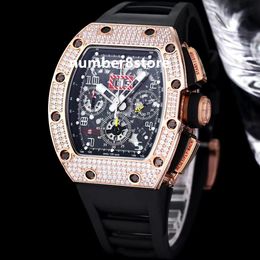 011-FM Flyback Chronograph Diamonds Mens Watch ETA 7750 Automatic Rose Gol Toneau Luxury Watches Sapphire Crystal Designer Wristwatch 3 couleurs