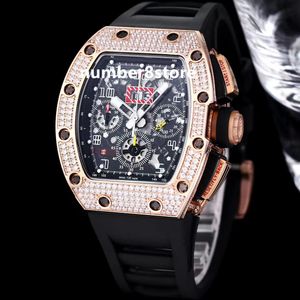 011-FM Flyback Chronograph Diamonds Mens Watch Eta 7750 Automatisch Rose Gold Tonneau Luxury horloges Sapphire Crystal Designer Polshorge 3 Colors