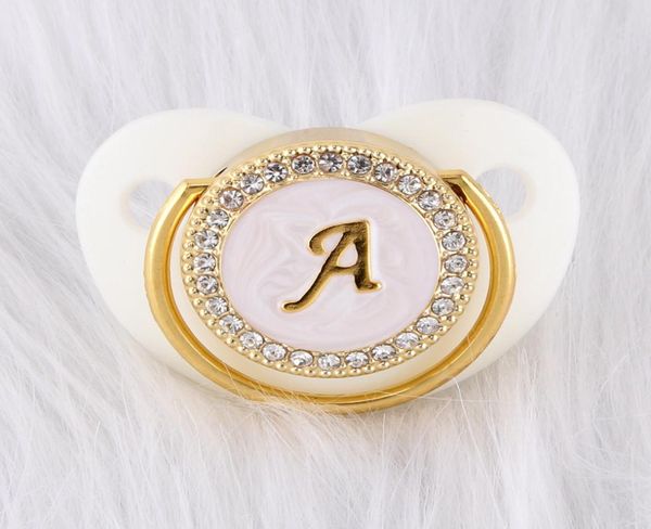 012 mois de luxe blanc diamant bébé sucette de qualité alimentaire 26 lettres Silicone orthodontique factice cristal mamelon dormir sucette 3617299