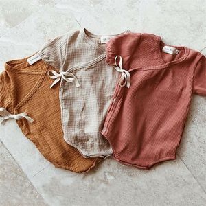 018M Enfants D'été À Manches Courtes Plaine Barboteuse Élégant Casual Mignon Belle Filles Tenues Né Sunsuit Bébé Garçon Vêtements 220707