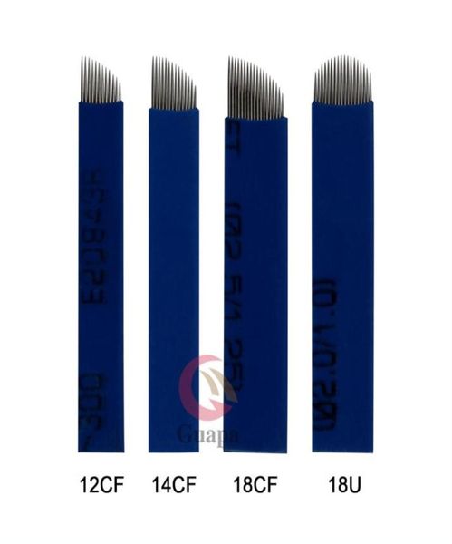 018 mm Blue Flex Flex Microblading Cowerbrow Manual Tattoo Pen Needles Blade con 12 14 18U Pins para bordado de cejas 3D5302334