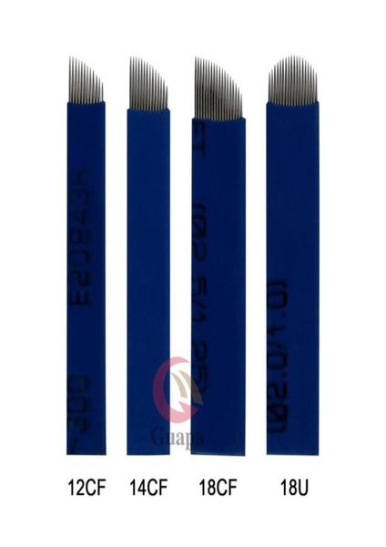 018 mm Blue Flex Flex Microblading Cowerbrow Manual Tattoo Pen Needles Blade con 12 14 18U Pins para bordado de cejas 3D88626644