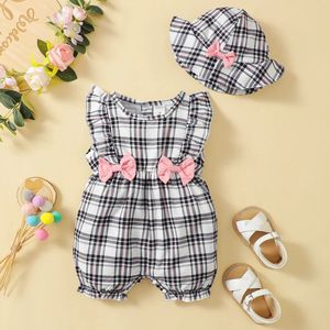 018 MONSHES Né Baby Girl Vêtements Cute Plaid Design Summer Summer Summer Raiper 2pcs Suit Fashion Holiday Clothing For Toddler 240408