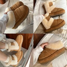 024 Damesplatform tazzlita hardhout suède pantoffel met shearling gevoerde laarzen wollen harige manchet bont schoenen schapenvacht slide designer laarsjes australië snowboot 35-40