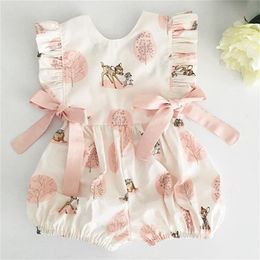 024M vêtements d'été bébé fille cerf fleur coton doux barboteuse filles combinaison mode vêtements pour bébés 220707