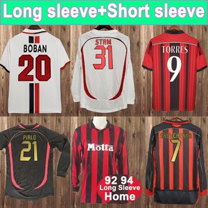 03 04 INZAGHI RUI COSTA VIERI Maillots de football rétro à manches longues 06 07 SHEVCHENKO PIRLO NESTA GATTUSO MALDINI Home Away 3ème maillots de football