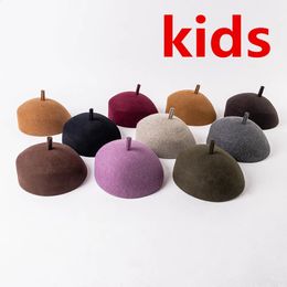 03-hh3019 Beaux bois minces mignon laine feutre tissu enfants béret casquette enfants loisirs peintre chapeau 240130
