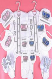 03 mois Newbron Baby Girl Clothes Set White Color Bodys Cotton Bodys with Crown Rhingestone Crystal Baby Bodys Baby Cloth T2003253625011