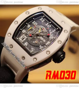 030 WITTE RUSH A21J Automatische heren Watch 2022 Keramische kast Skelet wijzerplaat Markers White Rubber Riem 3 -stijl Puretime B2