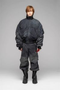 Veste de pilote large en coton pour hommes, 032C, Silhouette délavée, manteau à bretelles avec fermeture éclair
