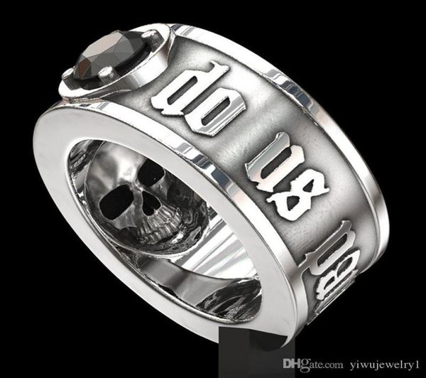 039 TILLA MUERTE Do US Part039 Anillo de calavera de acero inoxidable Joya de compromiso de boda de diamantes negros para hombres Tamaño 6 137318370