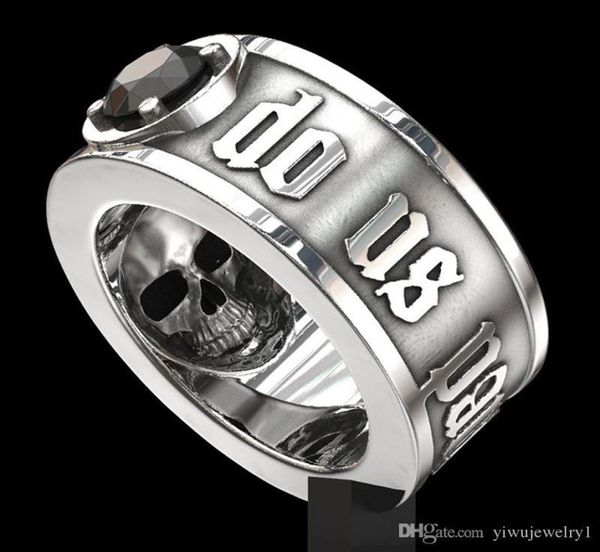 039Till Death Do Us Part039 Anillo de calavera de acero inoxidable Diamante negro Joyería de compromiso de boda punk para hombres tamaño 6 138235183