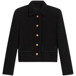 0425 S-XL haute qualité printemps et automne couleur unie dentelle laine revers bouton à manches longues femmes veste courte Coat240304