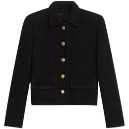 0425 S-XL haute qualité printemps et automne couleur unie dentelle laine revers bouton à manches longues femmes veste courte manteau 240228