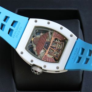 047 Montre de Luxe Samurai Hombres Relojes de diseño Relojes para hombre Movimiento mecánico manual Caja de cerámica Correa de caucho Reloj de lujo Relojes de pulsera