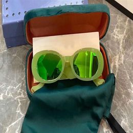 0517 Gafas de sol ovaladas y delgadas para mujeres y hombres, gafas de perlas verdes fluorescentes de neón, gafas de sol ovaladas de moda, gafas de sol nuevas con Box3119