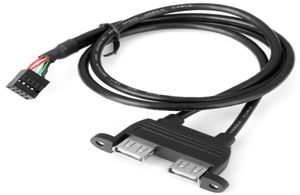 05M Dual USB20 Un tipo de hembra a la placa base Cable de encabezado negro de 9 pines con agujeros de panel de tornillo73861973581009