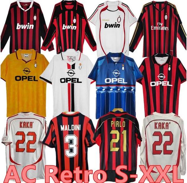 06 07 AC Camisetas retro JERSEYS DE FÚTBOL 95 96 97 Gullit 01 02 03 12 14 15 2006 2009 2010 Maldini Van Basten Fútbol KAKA 93 94 PIRLO RONALDINHO BAGGIO clásico