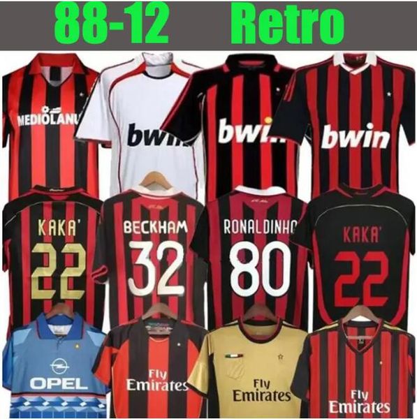 06 07 Chemises rétro Jerseys de football 95 96 97 Gullit 01 02 03 12 14 15 2006 2009 2013 Maldini van Basten Milan Kaka 93 94 Pirlo Ronaldinho Baggio Aec Milans Classic