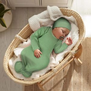 06 maanden geknoopte jurk pure katoenen buntingzak met hoed neonatale sjaal voor baby geboren 240325