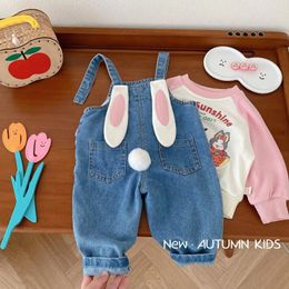06 Jaar Koreaanse Ins Lente Herfst Baby Meisjes Algehele Schattige Konijnenoren Recreatieve Casual Kinderen Jeans Losse Kid Broek 240124