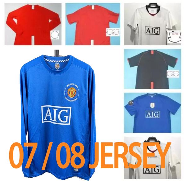 07 08 09 Manchester Retro Soccer Jersey Jersey White Cantona 2007 2009 Manunitado V.Nistelrooy Giggs Beckham Shirt