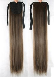 070 Synthétique Ponytail de poney longs cheveux droits 16quot22quot Cliptail Pony Hair Extension Blonde brun ombre Tour de cheveux avec Drawstr7428923